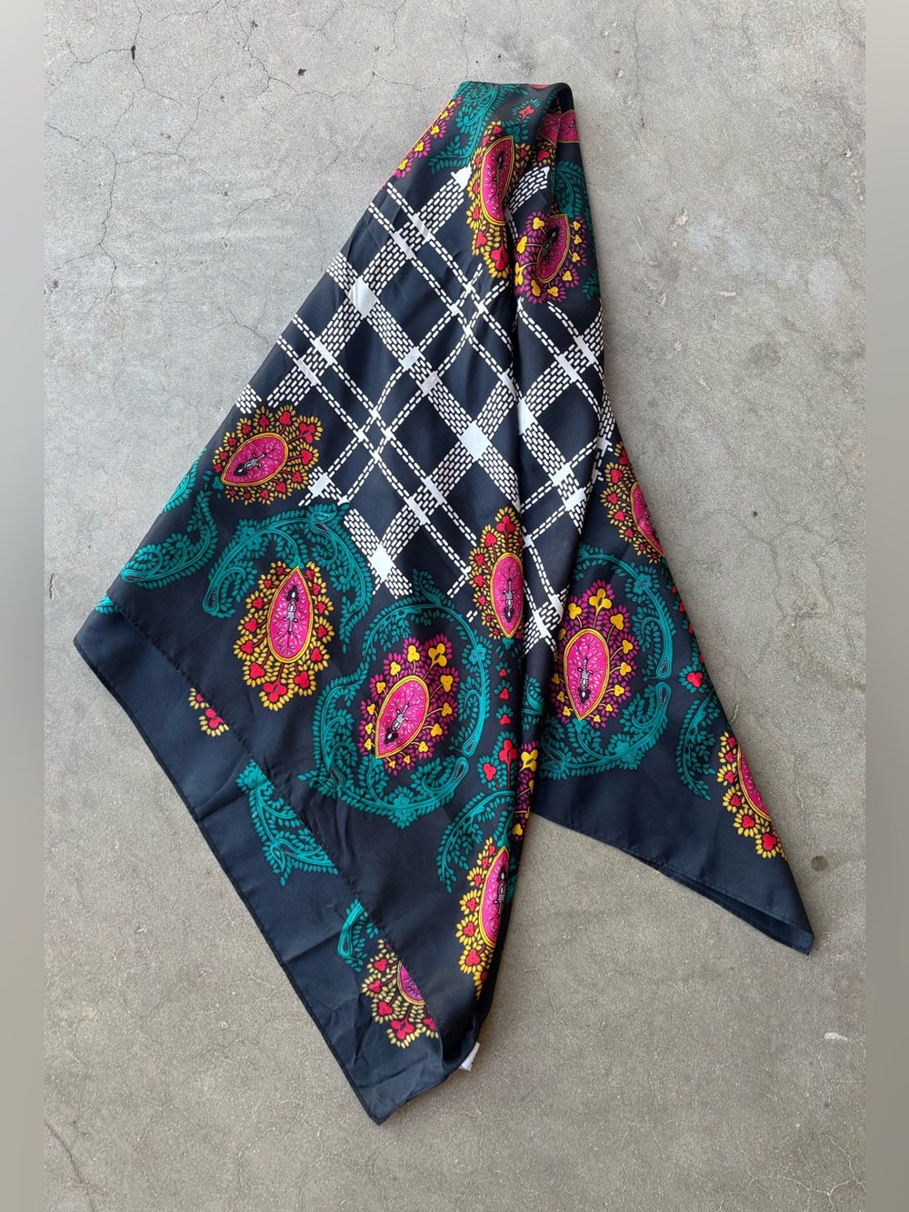 Vintage Diane Von Furstenberg Signed Black Silk Scarf The Color Authority 90s